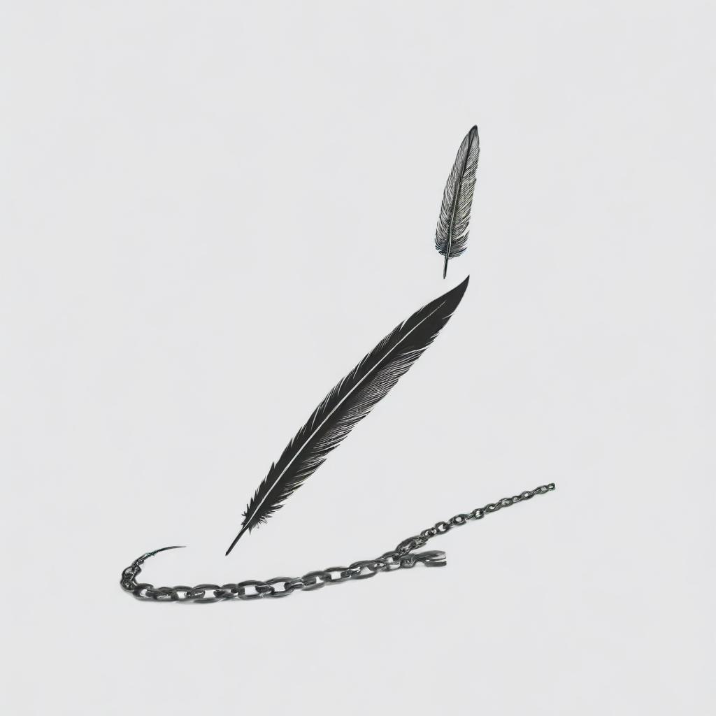 A simple, minimalist depiction of a quill pen drawing a broken chain.