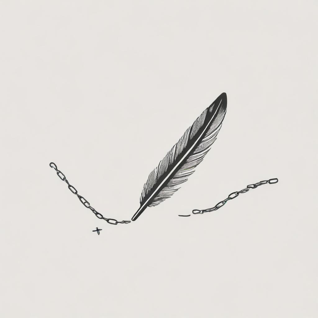 A simple, minimalist depiction of a quill pen drawing a broken chain.