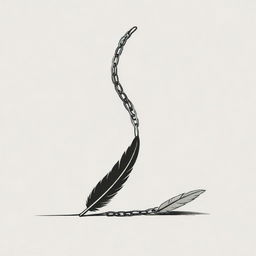 A simple, minimalist depiction of a quill pen drawing a broken chain.