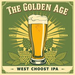 A vintage 1950s movie poster style illustration featuring a beer glass as the main centerpiece, titled “The Golden Age”