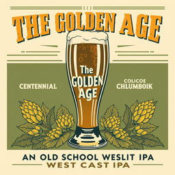 A vintage 1950s movie poster style illustration featuring a beer glass as the main centerpiece, titled “The Golden Age”
