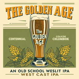 A vintage 1950s movie poster style illustration featuring a beer glass as the main centerpiece, titled “The Golden Age”