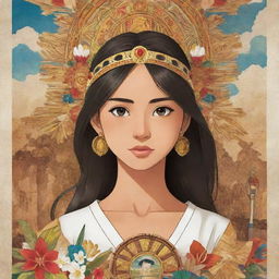 Create an anime-style poster featuring elements of traditional Filipino art and culture.