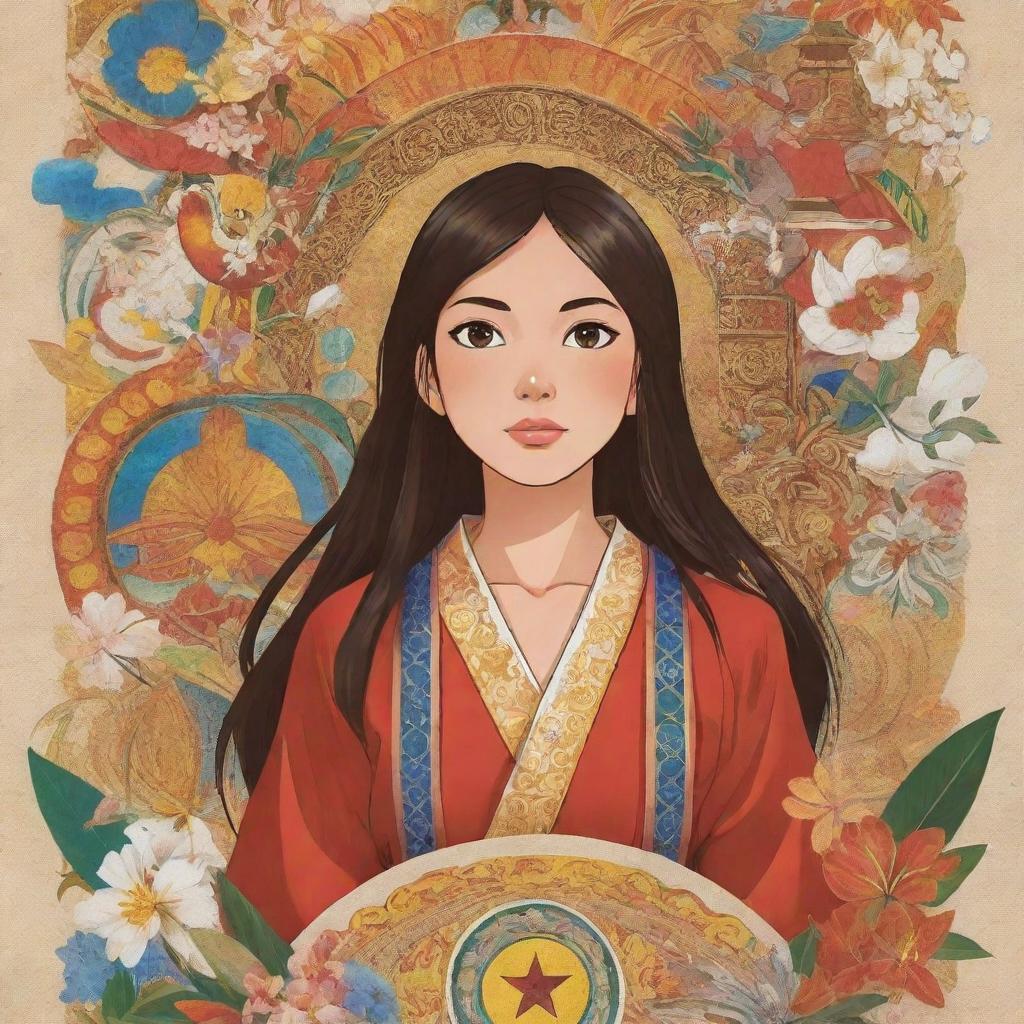 Create an anime-style poster featuring elements of traditional Filipino art and culture.