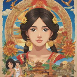 Create an anime-style poster featuring elements of traditional Filipino art and culture.