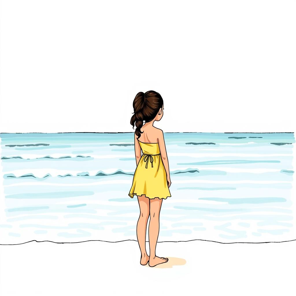 A Polynesian girl on the beach, admiring the sea