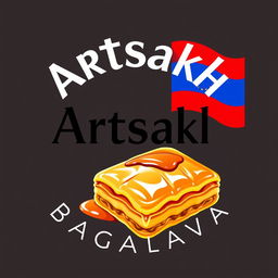 A vibrant and modern logo for "Artsakh Baglava" featuring a beautifully detailed image of baklava with its golden layers and glossy syrup