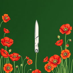 A book cover featuring a drawing of a single pocket knife set against a dark green background