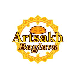 Create a vibrant and beautiful logo with the name 'Artsakh Baglava' in an exceptional and stylish font