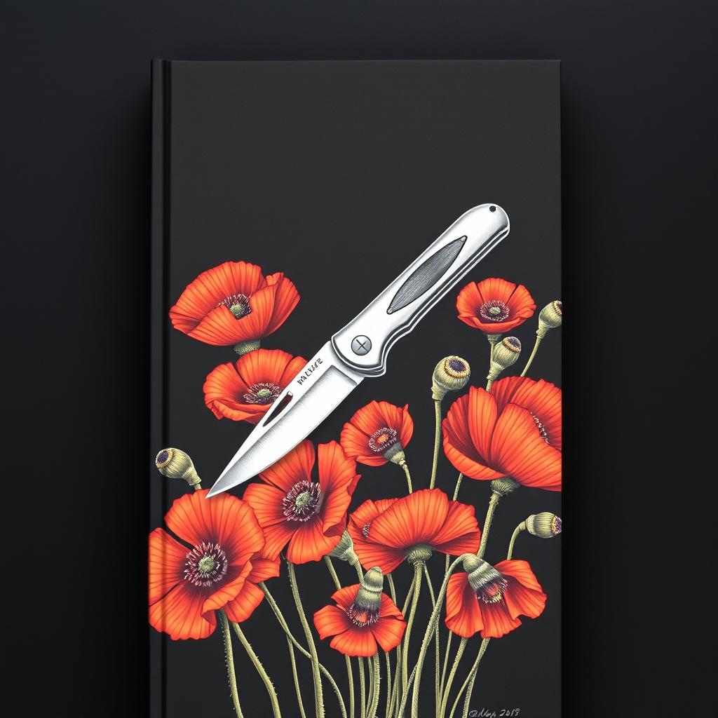 A book cover featuring a drawing of a single pocket knife set against a dark background