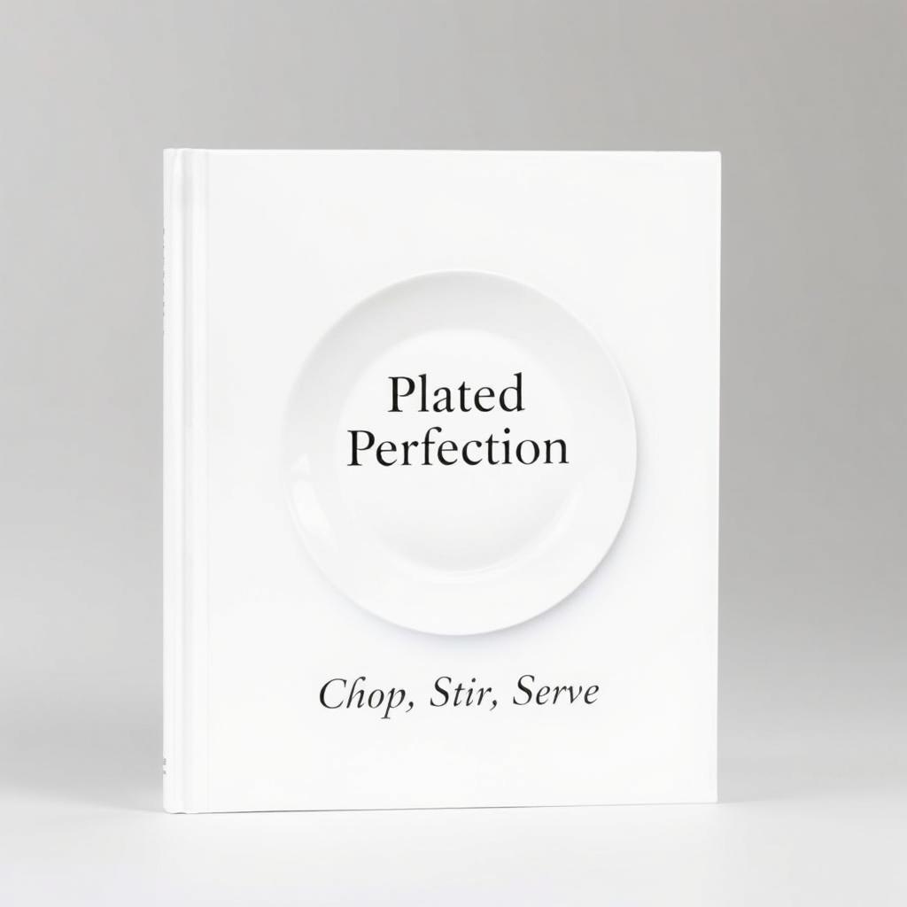 A plain white book cover featuring a white plate at the center