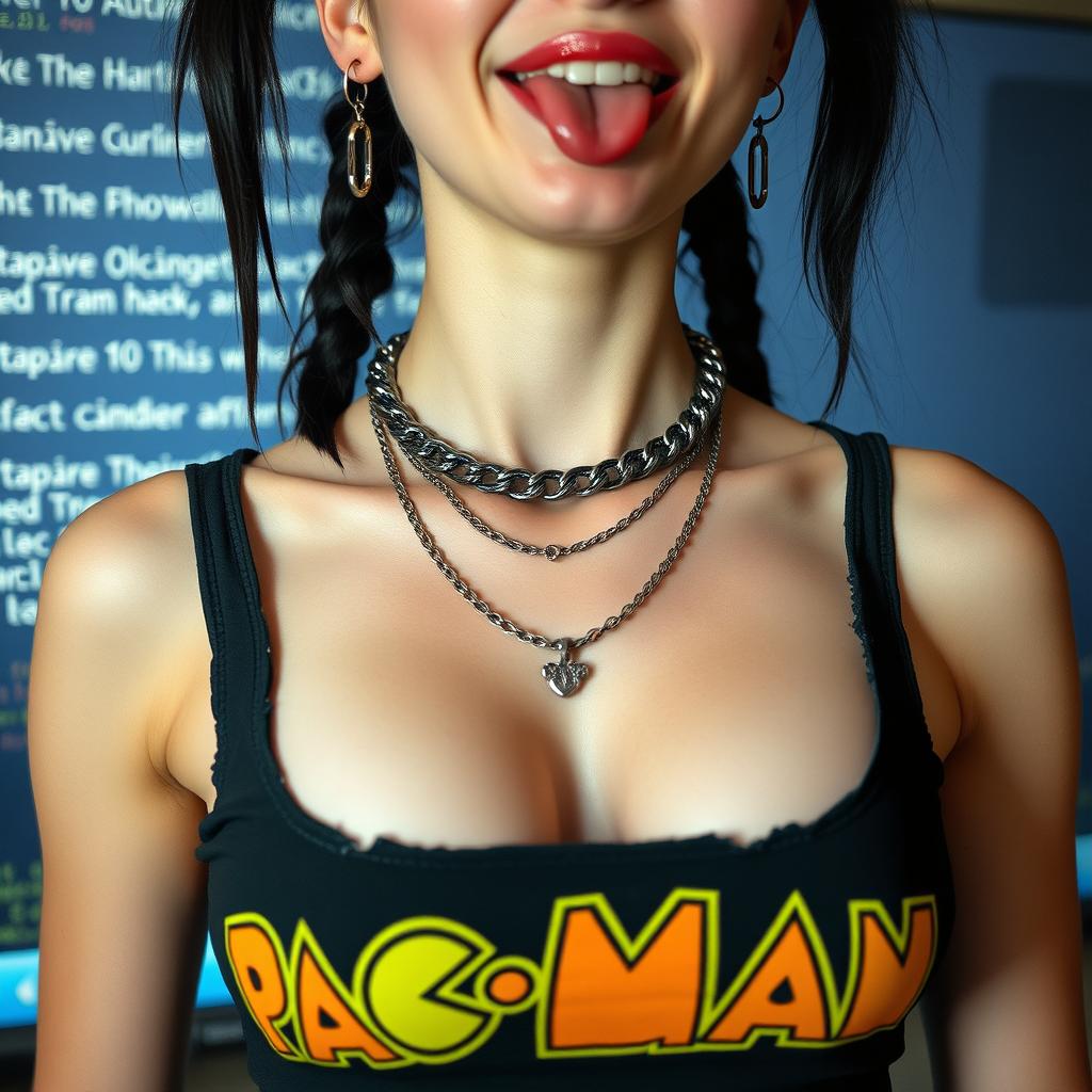 Extreme close-up of a gorgeous female's chest and torso, showcasing a punk aesthetic