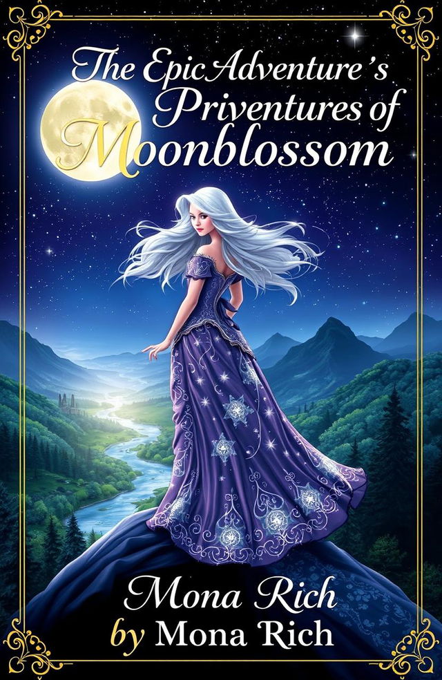 A captivating book cover for 'The Epic Adventures of Princess Moonblossom' by Mona Rich