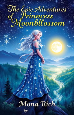 A captivating book cover for 'The Epic Adventures of Princess Moonblossom' by Mona Rich