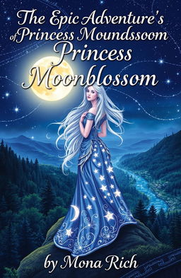 A captivating book cover for 'The Epic Adventures of Princess Moonblossom' by Mona Rich