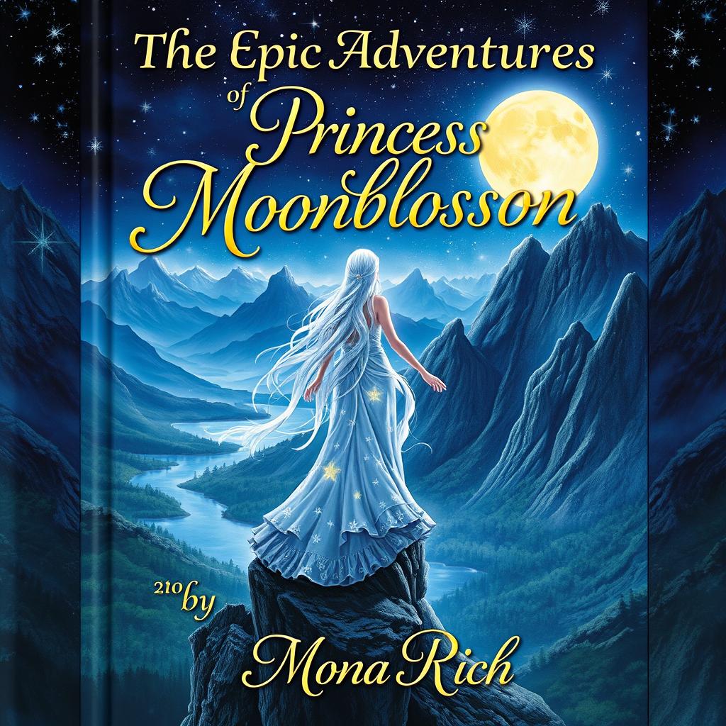 A captivating book cover for 'The Epic Adventures of Princess Moonblossom' by Mona Rich