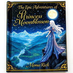 A captivating book cover for 'The Epic Adventures of Princess Moonblossom' by Mona Rich