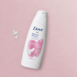 An eye-catching flyer promoting Dove shampoo, highlighting the key beneficial chemicals used in its composition. The layout contains the Dove logo, vivid text, and displays a glossy bottle of Dove shampoo.