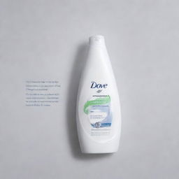 An eye-catching flyer promoting Dove shampoo, highlighting the key beneficial chemicals used in its composition. The layout contains the Dove logo, vivid text, and displays a glossy bottle of Dove shampoo.