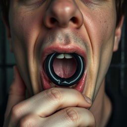 Extreme close-up of a white male's mouth with short dark hair