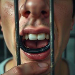 Extreme close-up of a white male's mouth with short dark hair