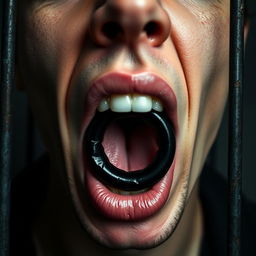 Extreme close-up of a white male's mouth with short dark hair