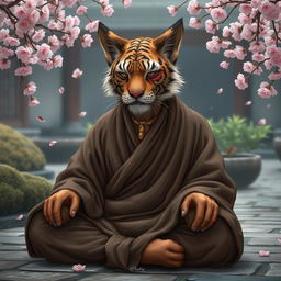 An old Tabaxi monk with wise and weathered features, his fur patterned like that of a tiger