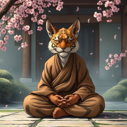 An old Tabaxi monk with wise and weathered features, his fur patterned like that of a tiger