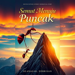 Cover design for an inspirational story titled 'Semut Menuju Puncak'