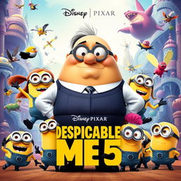 A vibrant and detailed depiction of a Disney Pixar animated movie poster for 'Despicable Me 5'