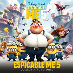 A vibrant and detailed depiction of a Disney Pixar animated movie poster for 'Despicable Me 5'