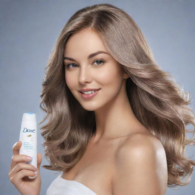 Elevate the flyer with a close-up image of radiant, healthy hair washed with Dove shampoo. Detail the beneficial chemicals used in the shampoo on either side of the image, along with intriguing information about Dove shampoo.