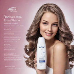 Elevate the flyer with a close-up image of radiant, healthy hair washed with Dove shampoo. Detail the beneficial chemicals used in the shampoo on either side of the image, along with intriguing information about Dove shampoo.