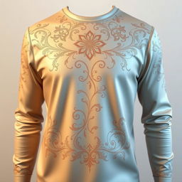 Elegant long-sleeve t-shirt with an intricate and stylish design, featuring subtle floral motifs that create a luxurious look