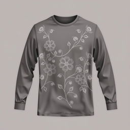 Elegant long-sleeve t-shirt with an intricate and stylish design, featuring subtle floral motifs that create a luxurious look