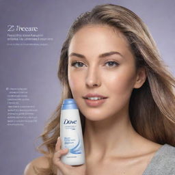 Elevate the flyer with a close-up image of radiant, healthy hair washed with Dove shampoo. Detail the beneficial chemicals used in the shampoo on either side of the image, along with intriguing information about Dove shampoo.