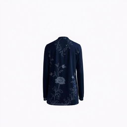 Elegant long-sleeve t-shirt in navy blue, featuring an intricate and stylish design with subtle floral motifs