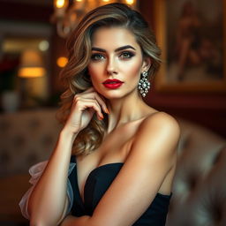 A captivating and artistic portrayal of a confident and alluring adult woman, highlighting her feminine attributes with elegance and sophistication