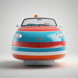 A charming and compact speed boat design that incorporates the bubbly shape, vibrant colors, and iconic logo of a Fiat 500