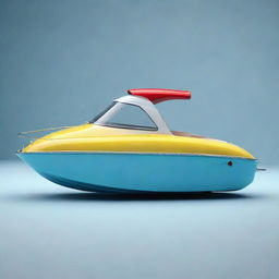 A charming and compact speed boat design that incorporates the bubbly shape, vibrant colors, and iconic logo of a Fiat 500