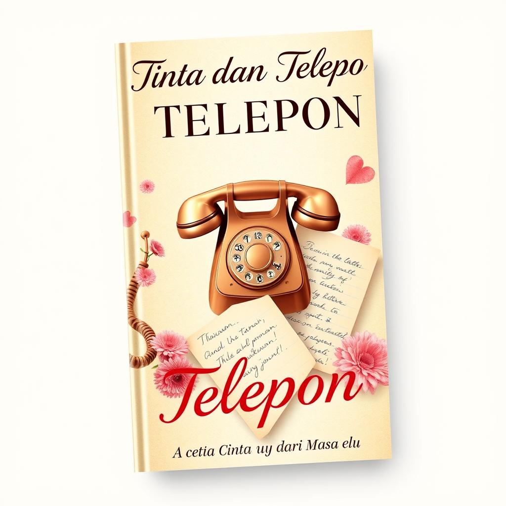 A nostalgic 90s romance book cover titled "Tinta dan Telepon: Cerita Cinta dari Masa Lalu"