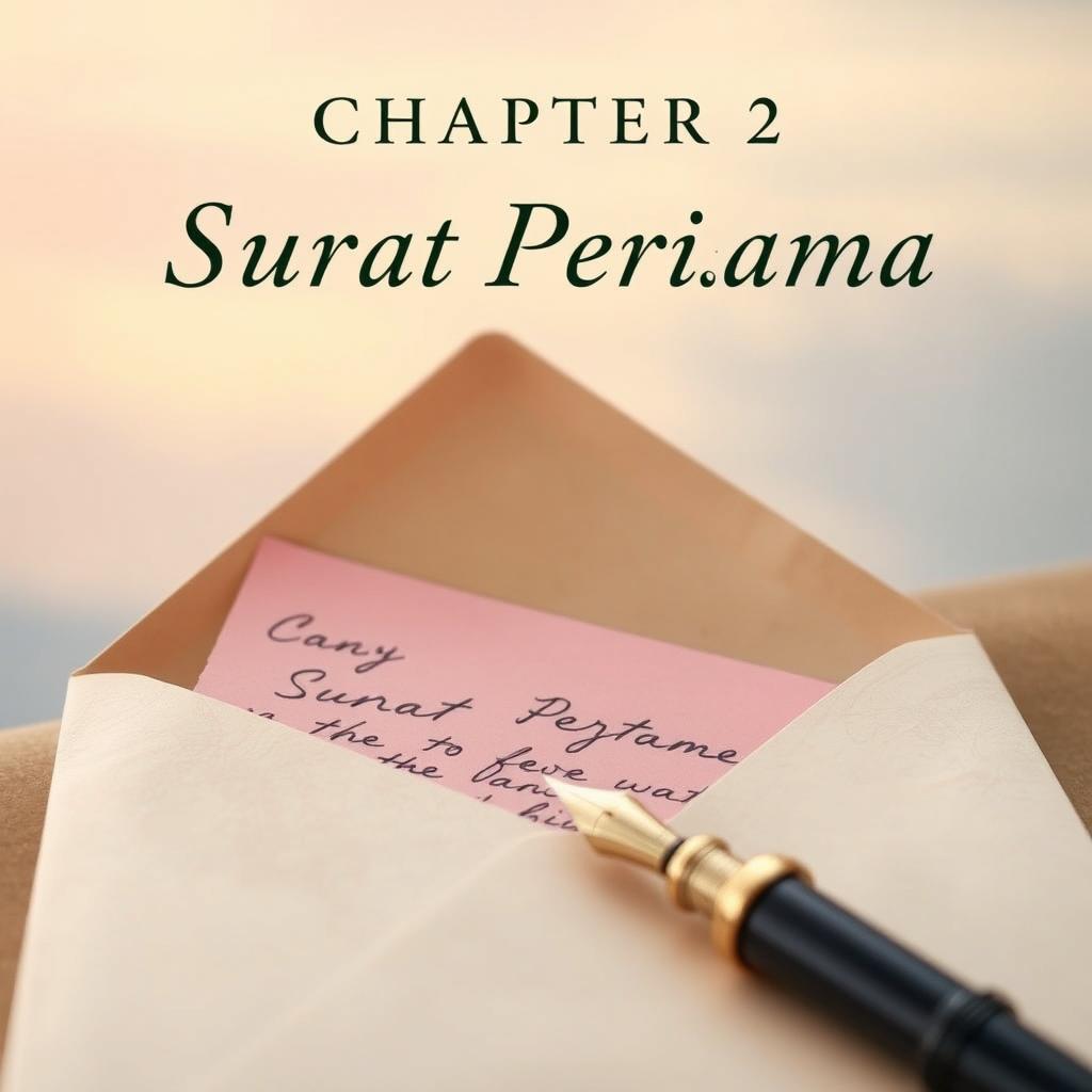 Chapter 2 cover titled "Surat Pertama" capturing youthful anticipation and tender emotion