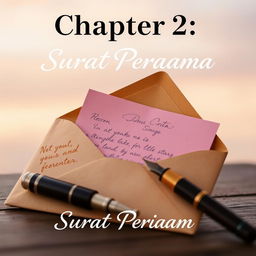 Chapter 2 cover titled "Surat Pertama" capturing youthful anticipation and tender emotion