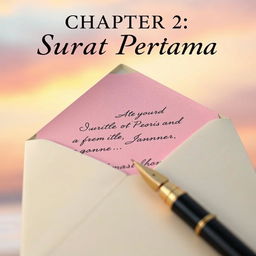 Chapter 2 cover titled "Surat Pertama" capturing youthful anticipation and tender emotion