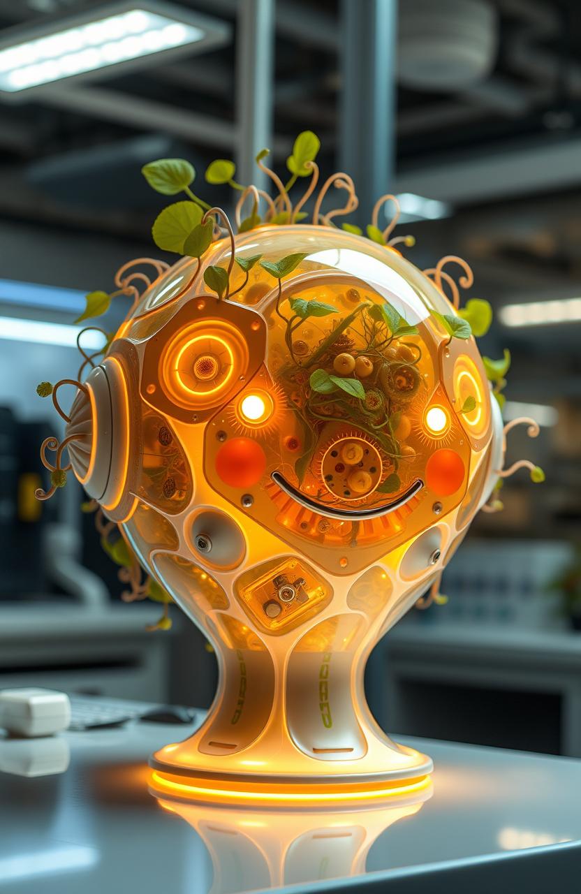 A futuristic biological computer, resembling an advanced piece of organic technology