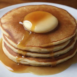 A simple but mouth-watering pancake, adorned with a pat of melting butter and a drizzle of honey, that looks as though it costs just one dollar.