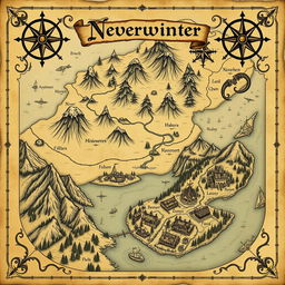 A medieval styled map depicting the southern region of the fictional city of Neverwinter