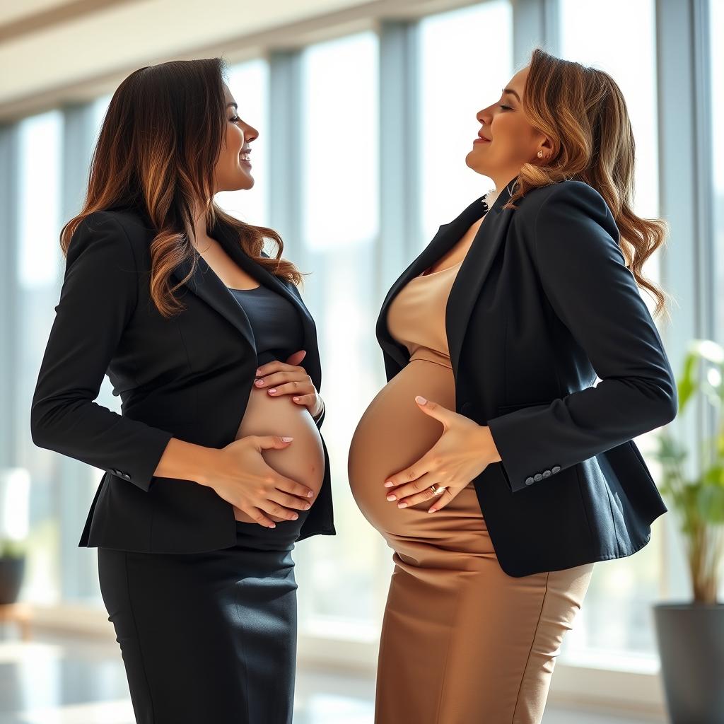 A beautiful scene capturing the intimate moment of a businesswoman in a professional office setting