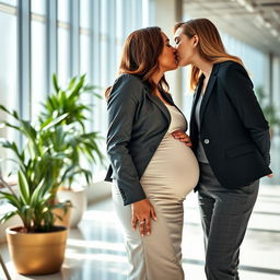 A beautiful scene capturing the intimate moment of a businesswoman in a professional office setting