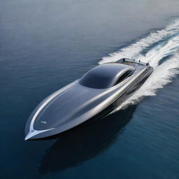 A luxurious and modern speed boat design incorporating the sleek lines, sophisticated aesthetics, and iconic logo of an Infiniti sports car